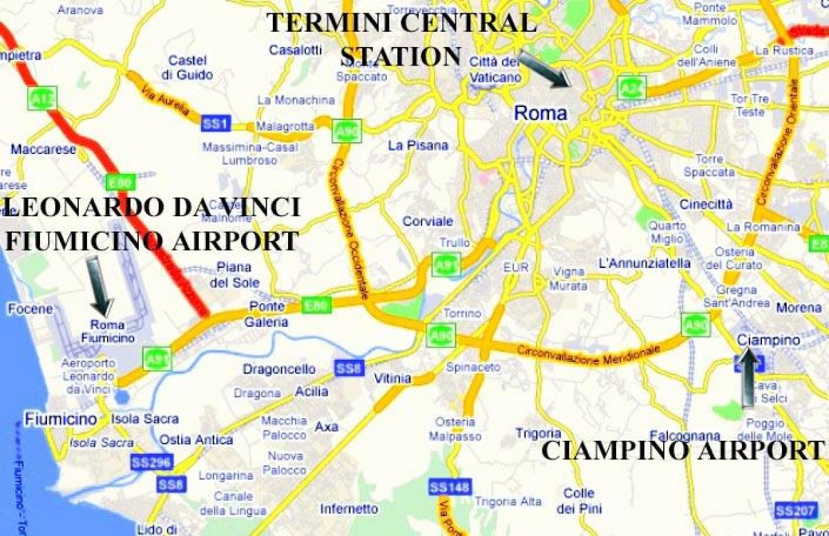 خريطة روما عرض المطارات