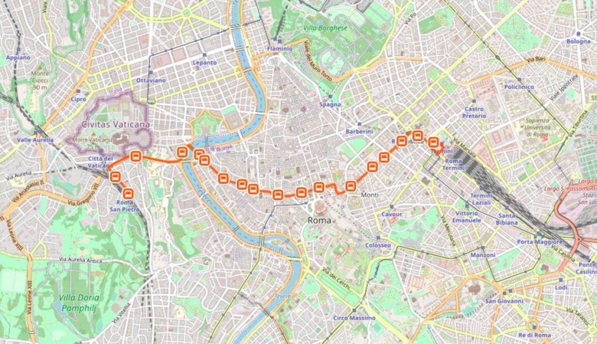 خريطة روما حافلة 64 الطريق