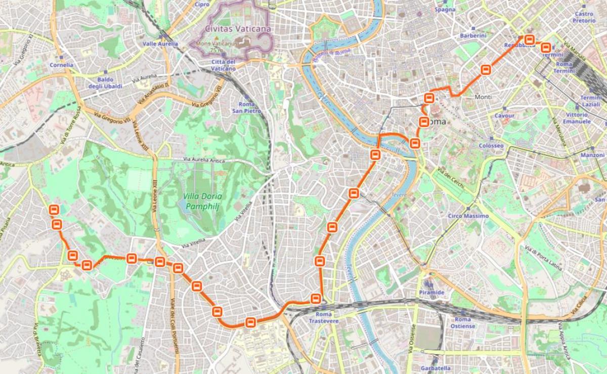 خريطة روما ساعة مسار الحافلة