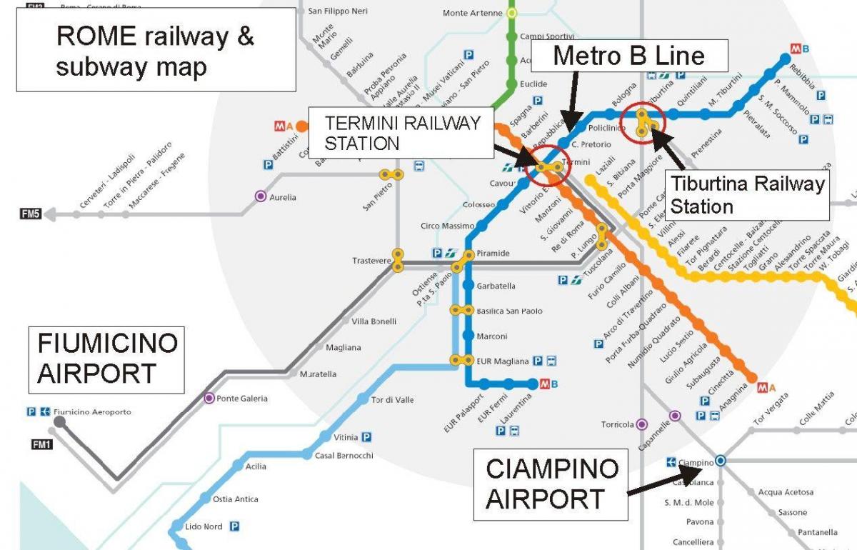خريطة روما المطار ومحطة القطار